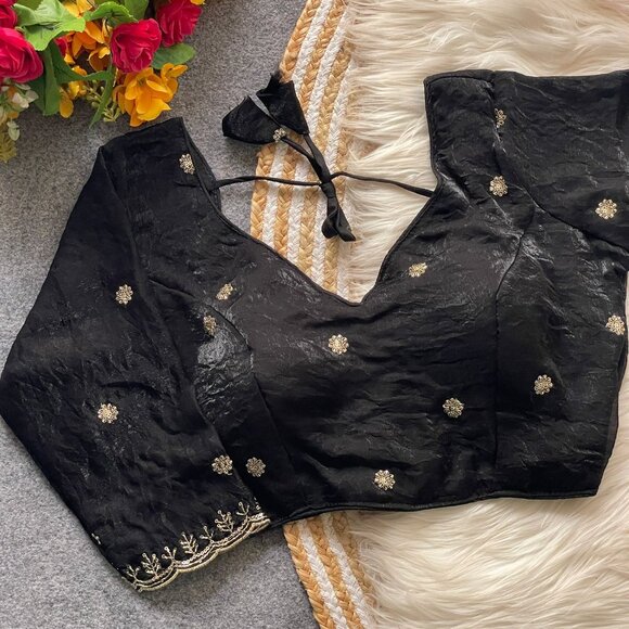 STARS & BEADS WORK NECK BRIDAL BLOUSE - Picture 5 of 11